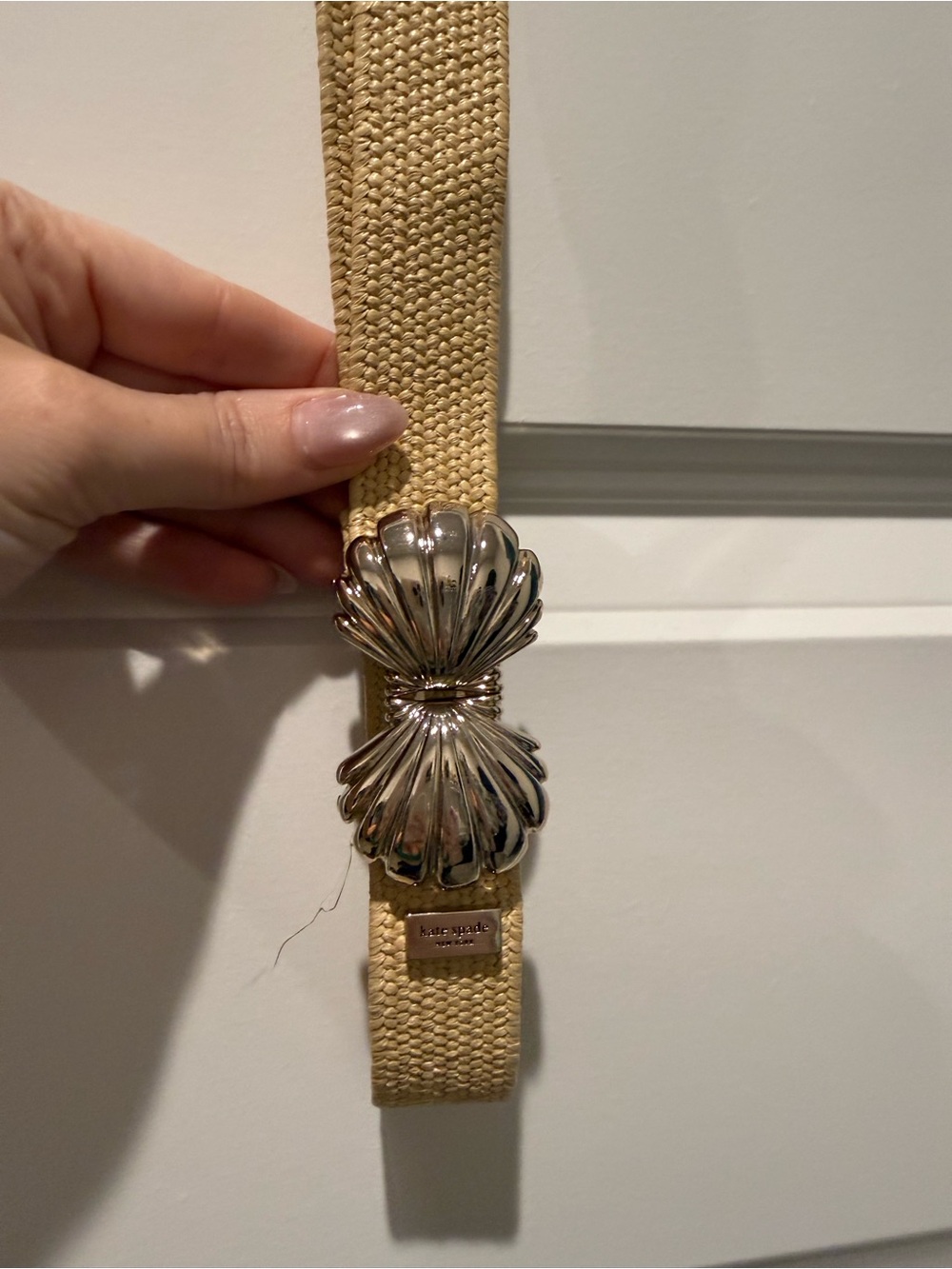 Kate Spade Cream Woven Belt with Gold Shell Buckle